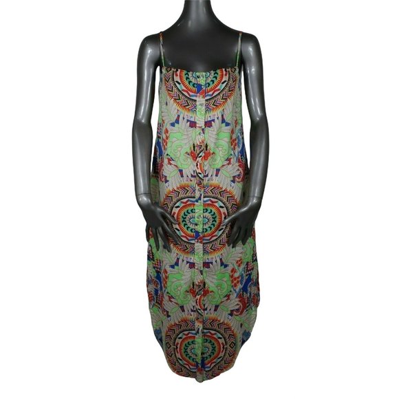 Mara Hoffman Jungle Trip Green Easy Button Front Maxi Dress Extra Small XS - Picture 2 of 9